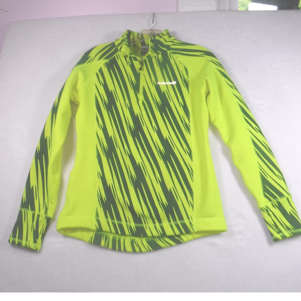 Avalanche Neon Yellow Green Quarter Zip Activewear Top Thumbholes Back Pocket